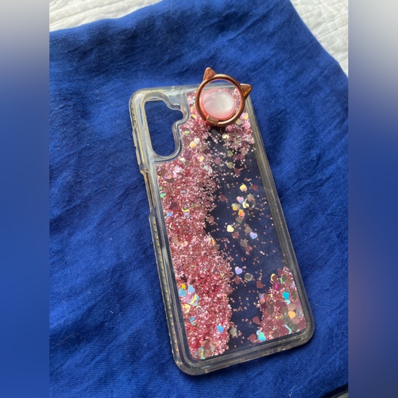 (2)A13 Samsung galaxy phone cases black & rose gold waterfall pink sequins float - Picture 4 of 11